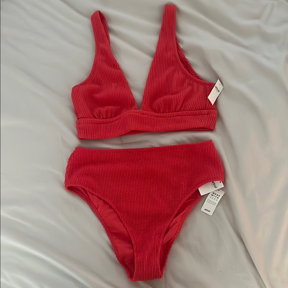 Aerie Red Ribbed Bikini Set